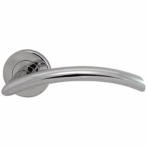 Loops Pair of Oval Arched Bar Door Handles with Concealed Fix Round Rose in Polished Chrome