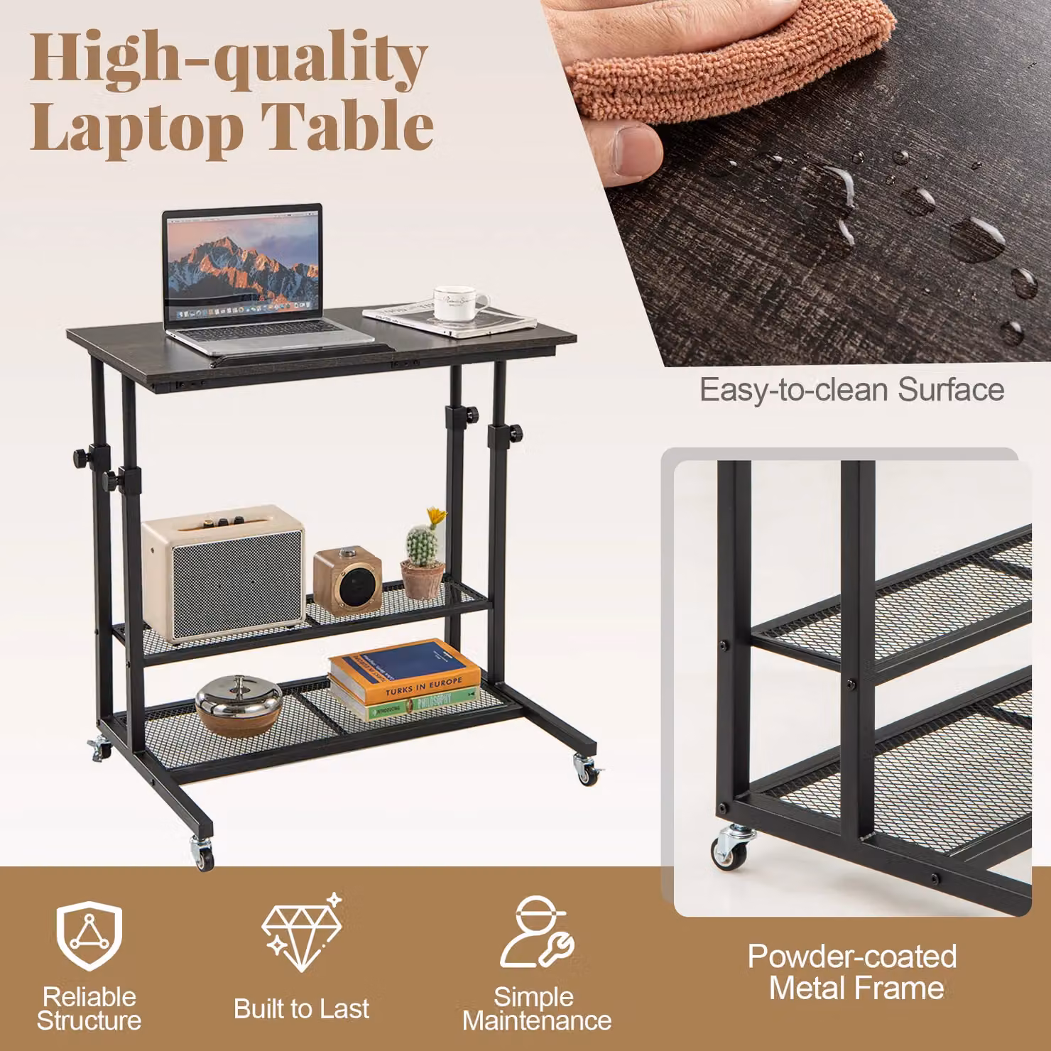 Costway Height Adjustable Mobile Sit Stand Desk with Tilting Top and Castors in Black – 4