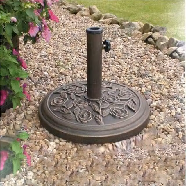 FLAVORA Cast Iron Effect Round Umbrella Parasol Base Stand in Brown, Diameter: 100 cm