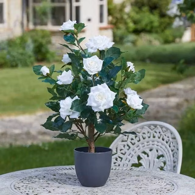 Marco Paul White Artificial Rose Plant, Height: 60 cm