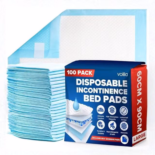 Volila 100 Pack Triple Layer Incontinence Bed Pads, Large, Soft and Absorbent, Aqua Blue – 1
