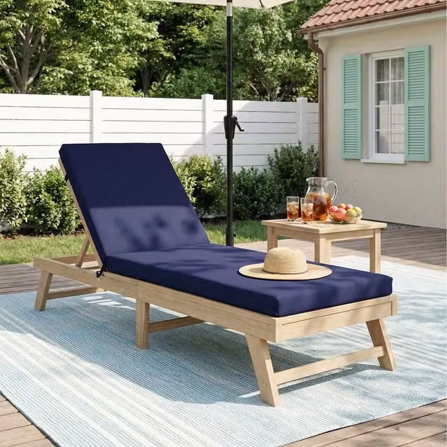 Livingandhome Rectangular Outdoor Sun Lounge Cushion in Blue, Weatherproof and UV Resistant Polyester with Foam Filling