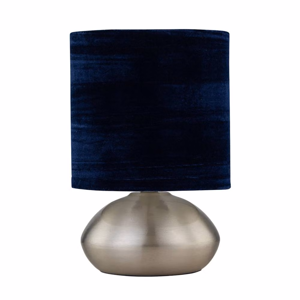 First Choice Lighting Jenson Set of 2 Brushed Chrome Touch Table Lamps with Blue Fabric Shades – 2