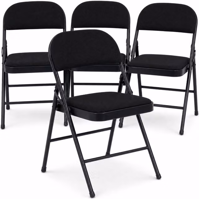 Bravich Black Fabric and Metal Stackable Padded Folding Dining Chair