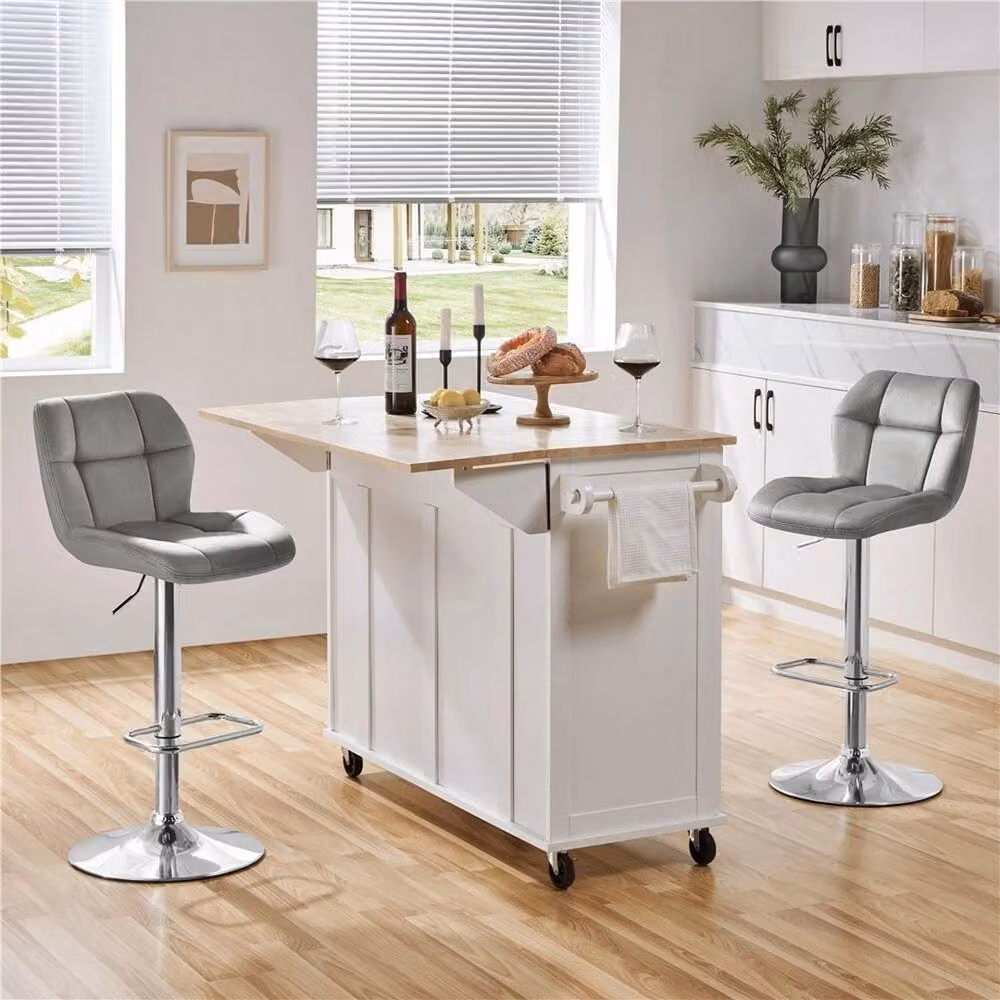 VOGREX Set of 2 Grey Velvet Swivel Bar Stools with Backrest – 6