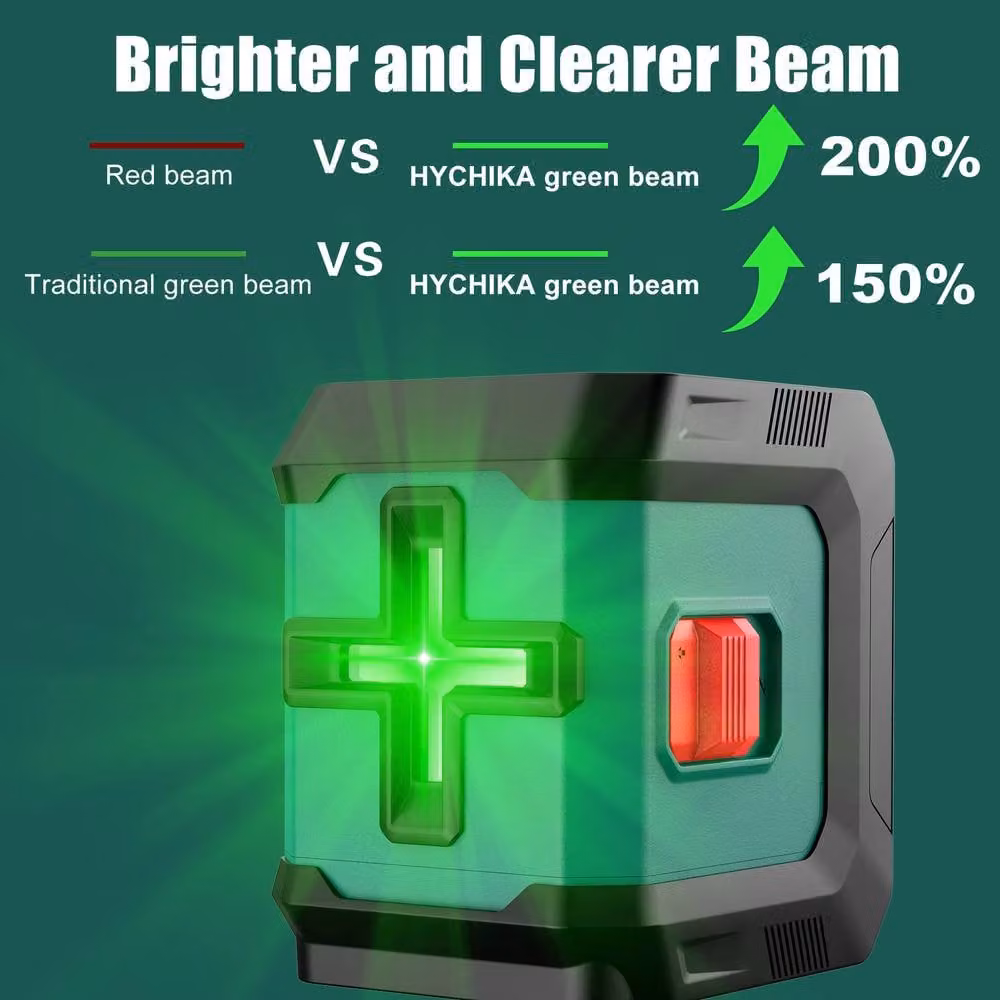 HYCHIKA Green Laser Level with 15 m Horizontal and Vertical Cross Line, Spirit Level and Magnetic Bracket – 7