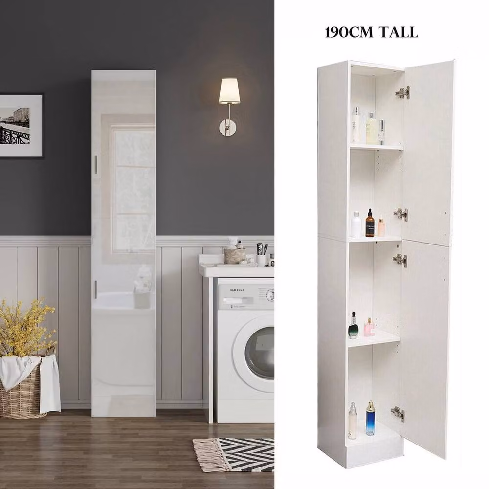 Kelvenix White High Gloss Freestanding Tall Bathroom Cabinet, Height: 190 cm – 2