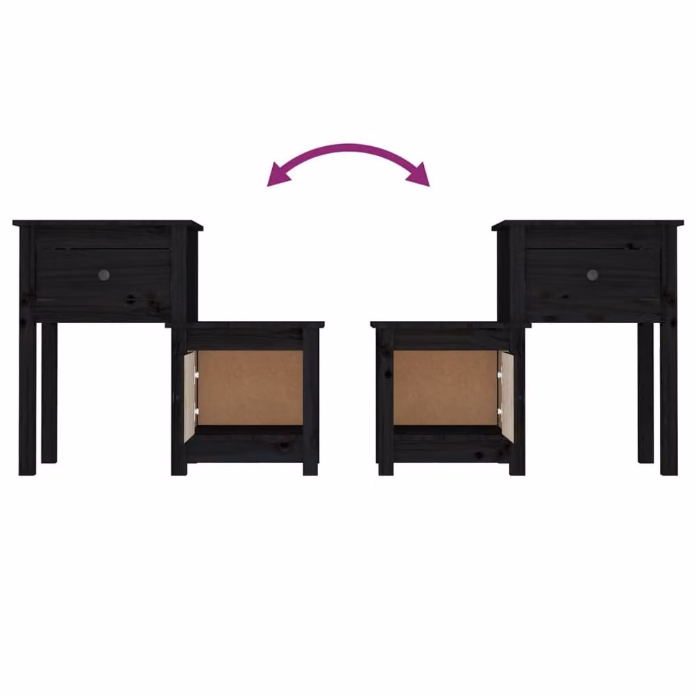 Berkfield Home Set of 2 Black Solid Wood Pine Bedside Cabinets W/D/H: 79.5 x 38 x 65.5 cm – 4