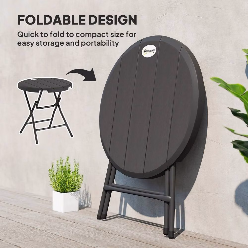 EONLION Round Garden Dining Table in Black, Diameter: 100 cm – 4