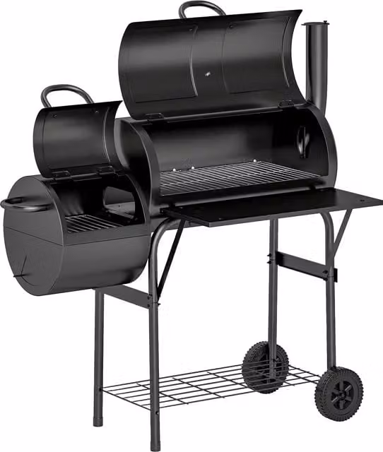 Outsunny Portable Charcoal Barbecue Grill with Offset Smoker, Black, W/D/H: 109 x 60 x 120 cm