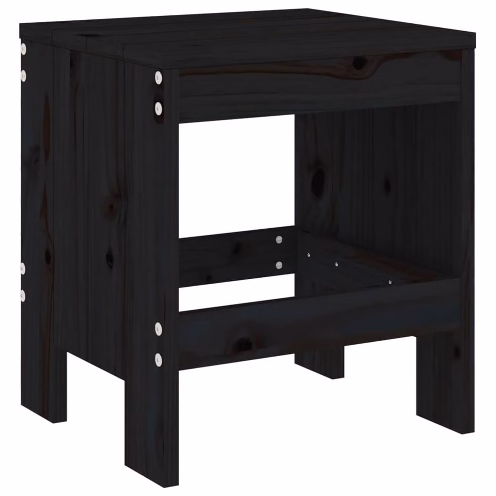 Berkfield Home Set of 2 Black Rustic Garden Stools in Solid Pine Wood, W/D/H: 40 x 36 x 45 cm – 3