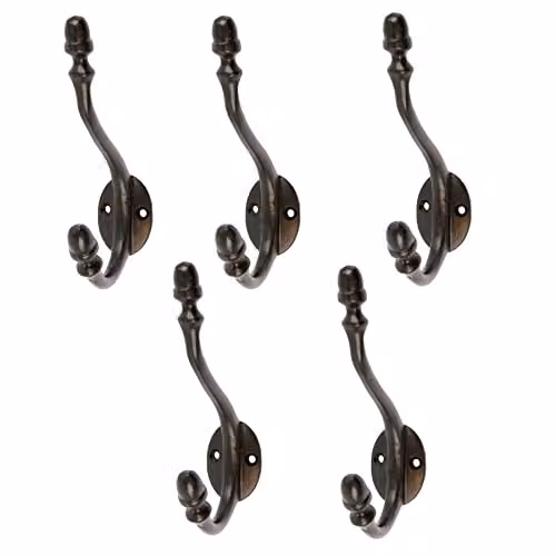 Hammer and Tongs Antique Deco Hat and Coat Hook, Matt Black Iron, H: 135 mm – 2