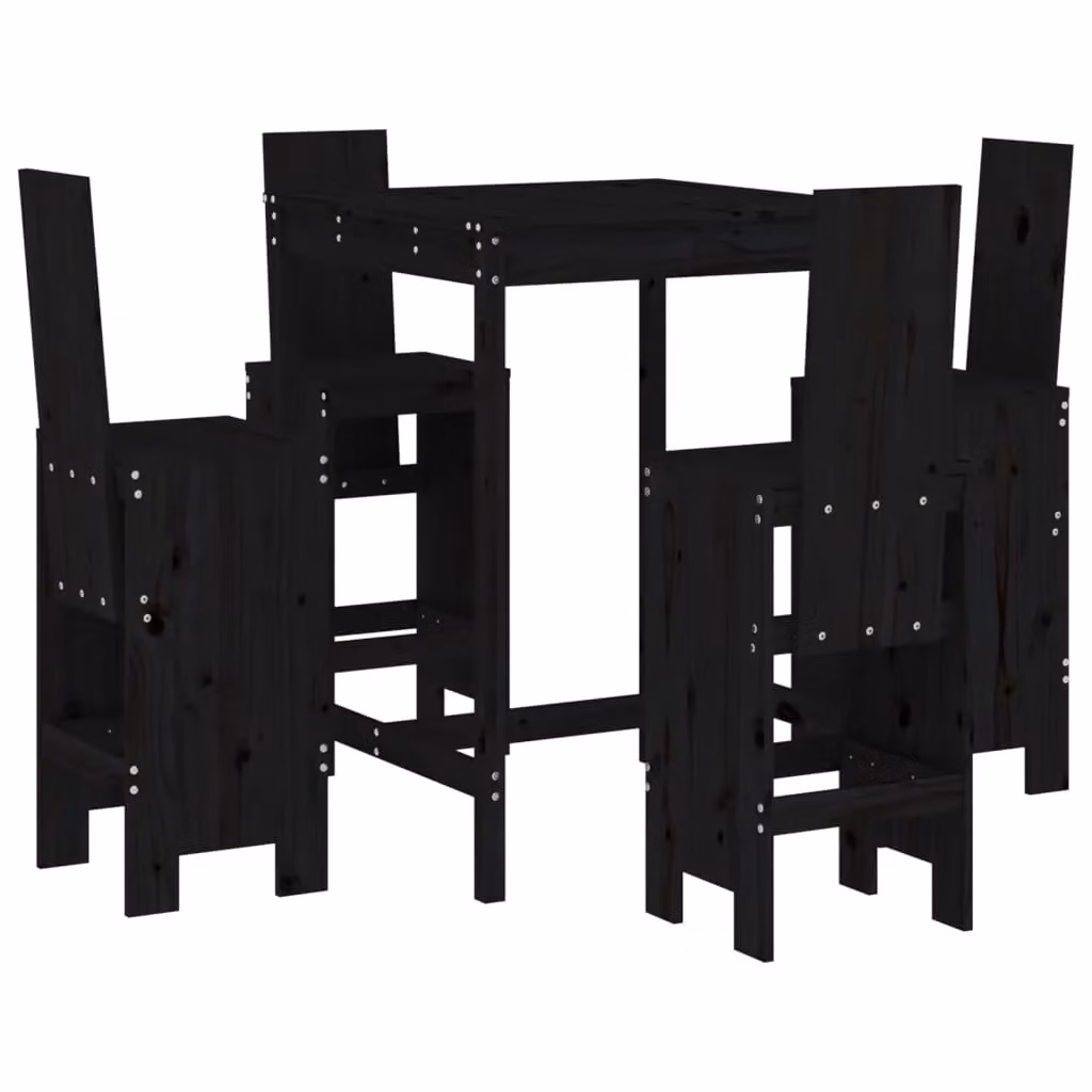 Berkfield Home 5 Piece Garden Bar Set in Black Solid Wood Pine – 2