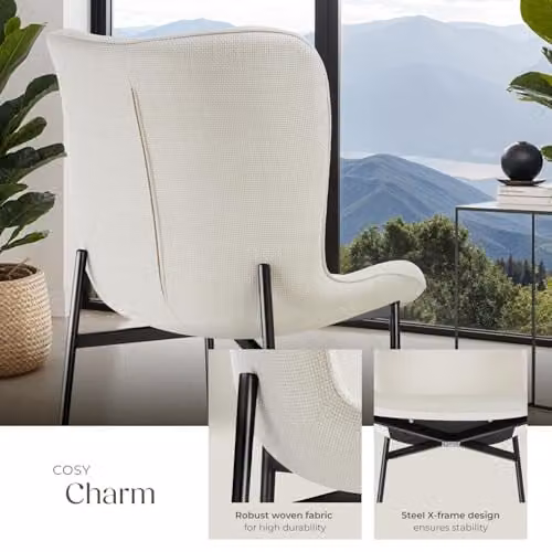 tectake Set of 4 Scandinavian Style Dining Chairs in White and Black with Fabric Upholstery and Metal Legs – 3