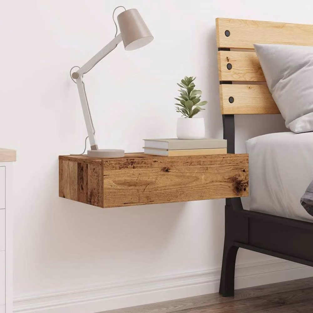 Berkfield Home Durable Wall Mounted Bedside Cabinet in Brown Old Wood, W: 60 cm, D: 35 cm, H: 35 cm – 3