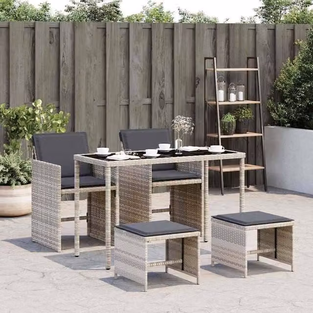 Berkfield Home 5 Piece Garden Dining Set with Light Grey Cushions and Poly Rattan – 1