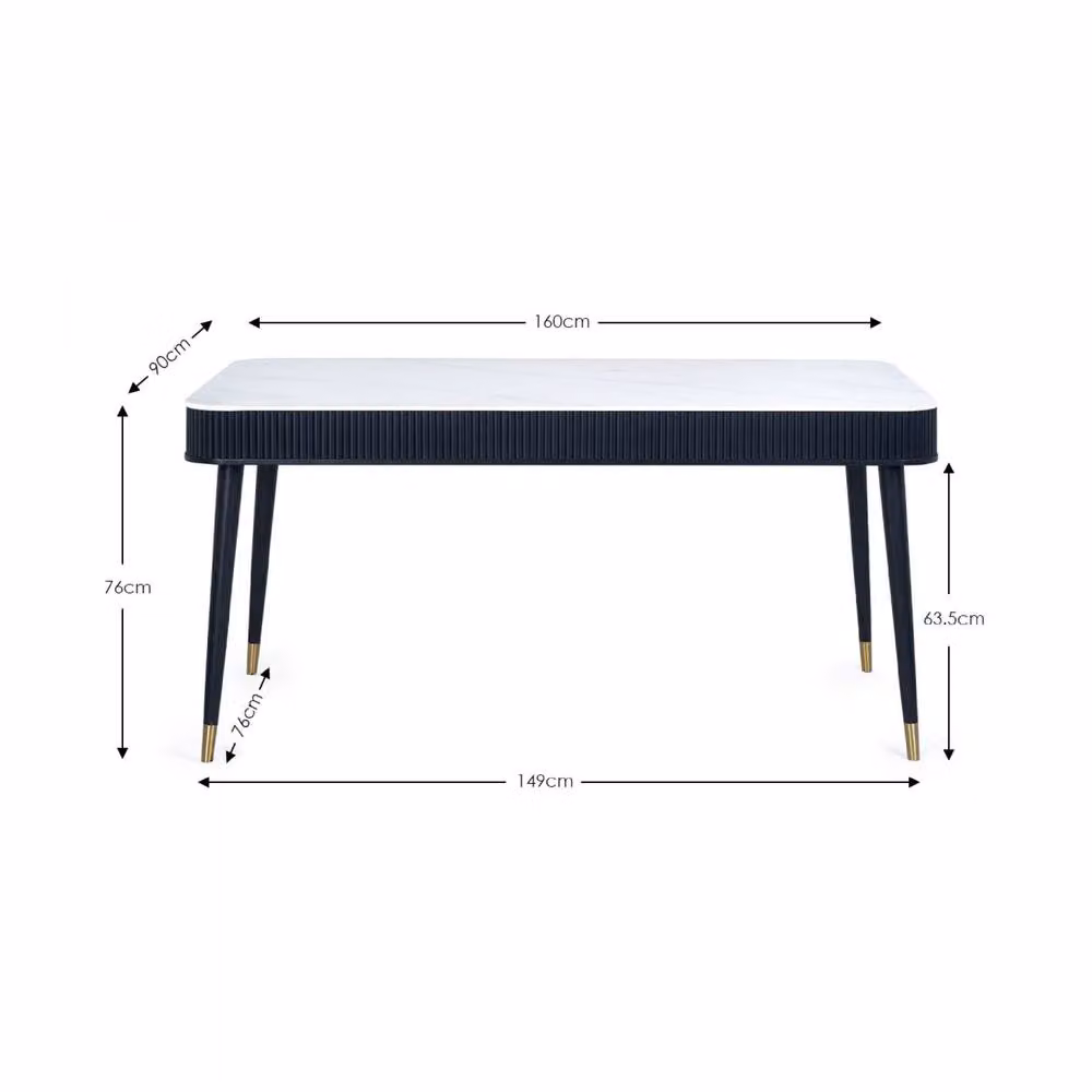 Cheshire Premium Louis 90cm Fluted Stone Top Dining Table with Drawers in Black – 2