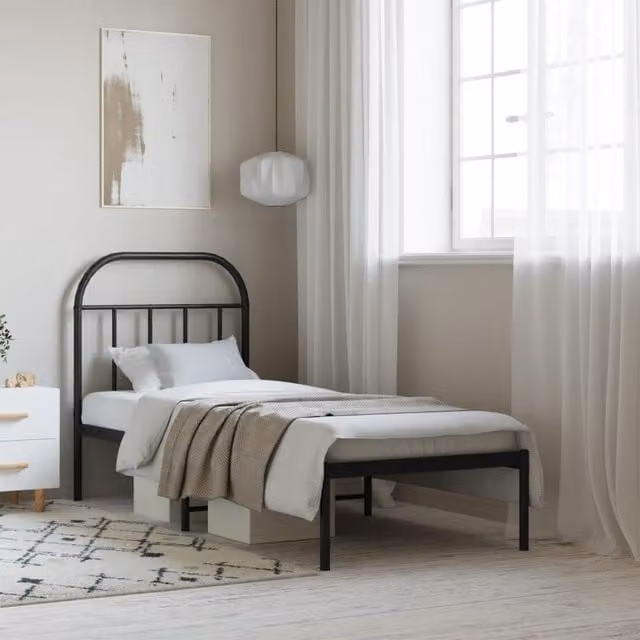 Berkfield Home Metal Bed Frame with Headboard in Black, W/D/H: 75 x 190 cm Small Single