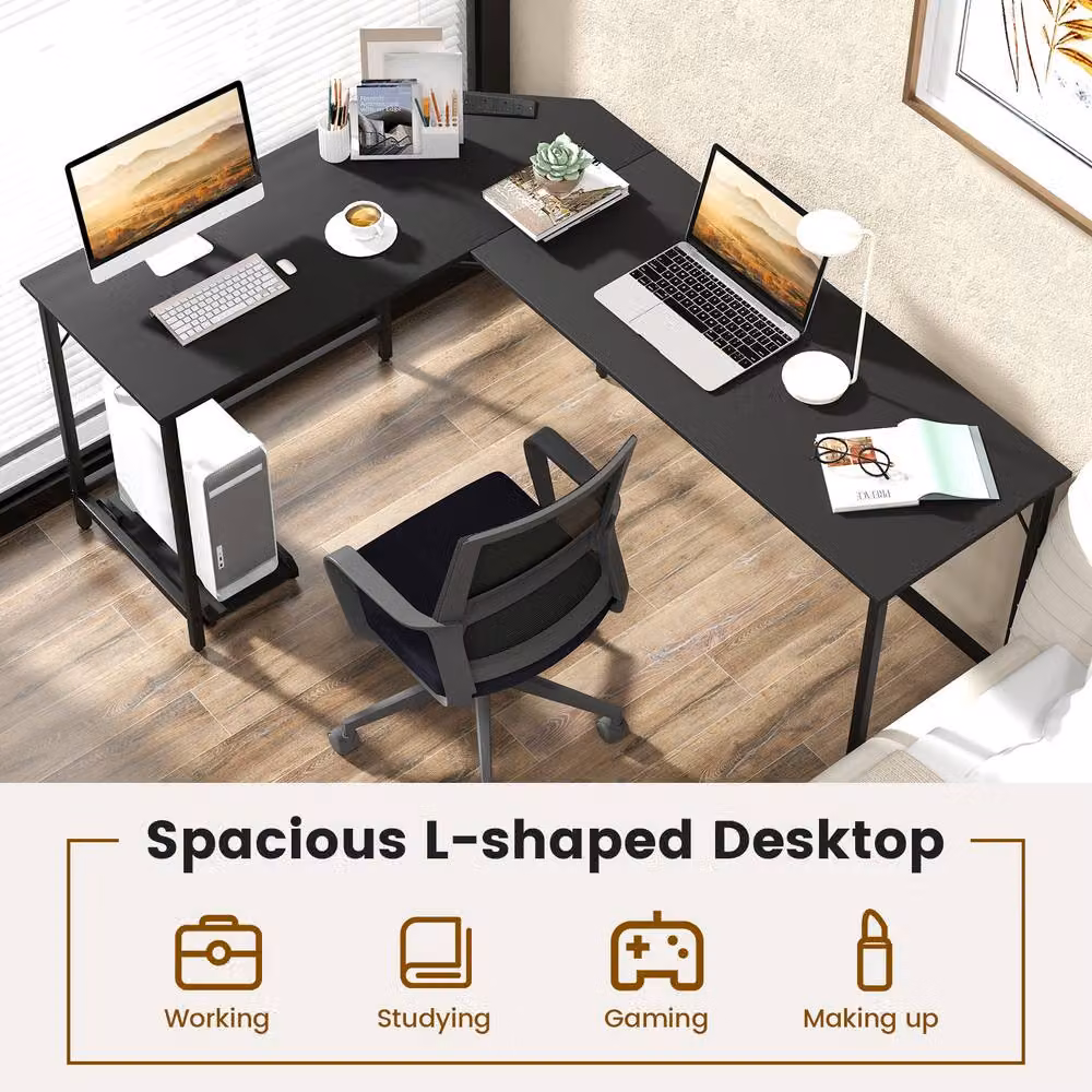 Costway L-Shaped Corner Home Office and Gaming Desk with CPU Stand in Black – 5