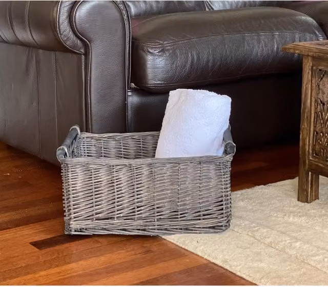 Topfurnishing Grey Wicker Log Fireplace Storage Basket with Handles, 41 cm