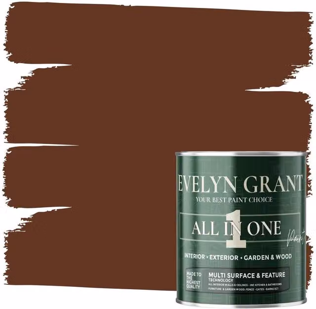 Evelyn Grant All-In-One Multi Surface Indoor and Outdoor Matt Dispersion Paint, Belgium Chocolate Brown, 5 l