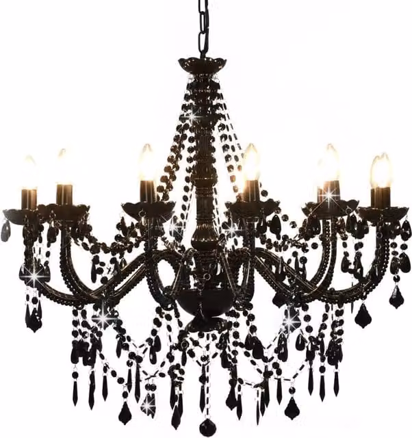 Berkfield Home Antique Black Crystal Bead Chandelier with 12 x E14 Bulbs