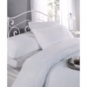 New Edge Blinds Carlton Collection White Striped Mako Satin Cotton Duvet Set and Pillowcases, W: 200 cm x L: 200 cm – 2