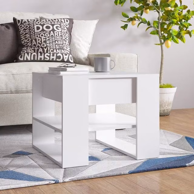 Berkfield Home White Square Coffee Table in MDF, W/D/H: 55.5 x 55.5 x 45 cm