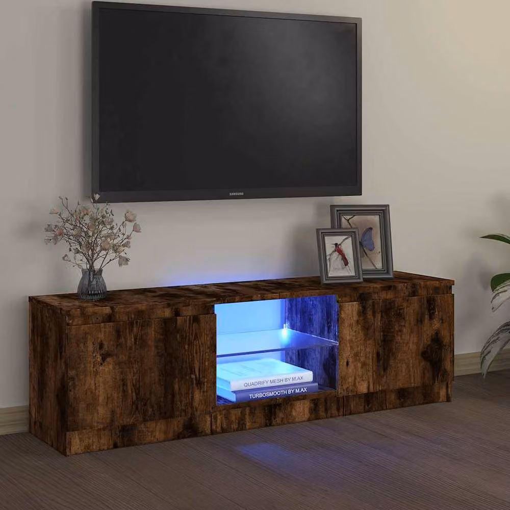 Berkfield Home TV Cabinet with LED Lights in Smoked Oak Brown, W: 120 cm, D: 30 cm, H: 35.5 cm – 2
