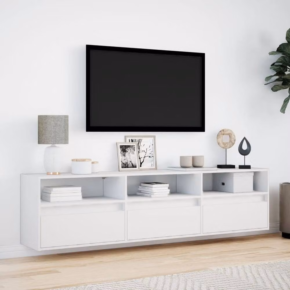 Berkfield Home Modern White Wall Mounted TV Cabinet with Integrated LED Lighting, W: 180 cm, D: 45 cm, H: 31 cm – 2