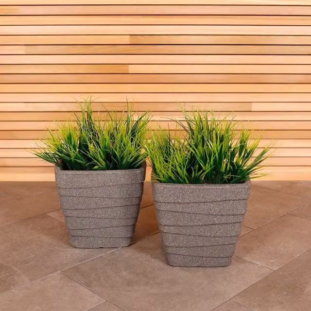 Charles Bentley Pair of Trojan Square Granite Planters, Grey Plastic, Diameter: 33 cm – 1