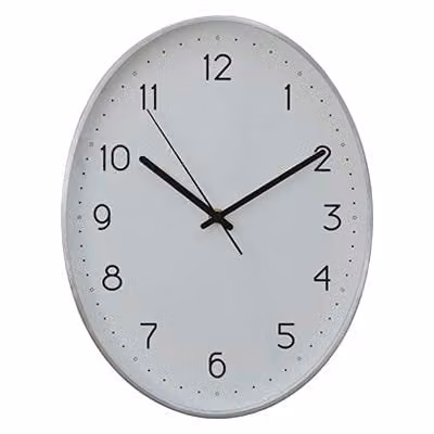 Premier Housewares Oval Metal Wall Clock in Silver and Black Finish, W/H: 35 x 27 cm