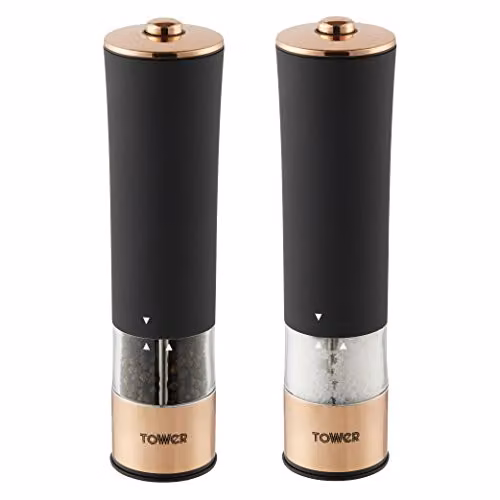 Tower Electric Salt and Pepper Mill in Rose Gold and Black with Stainless Steel and Soft-Touch Body – 1