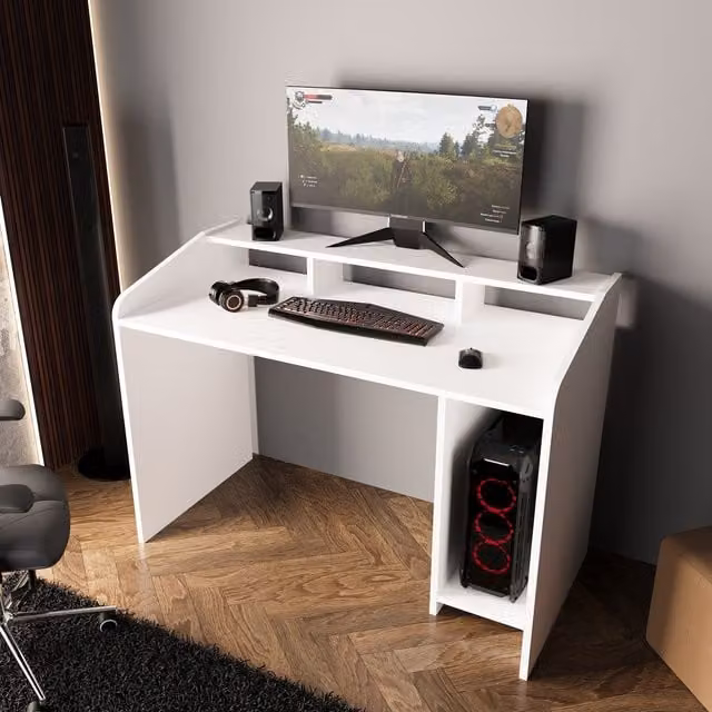 Bimossa Modern White Gaming Desk