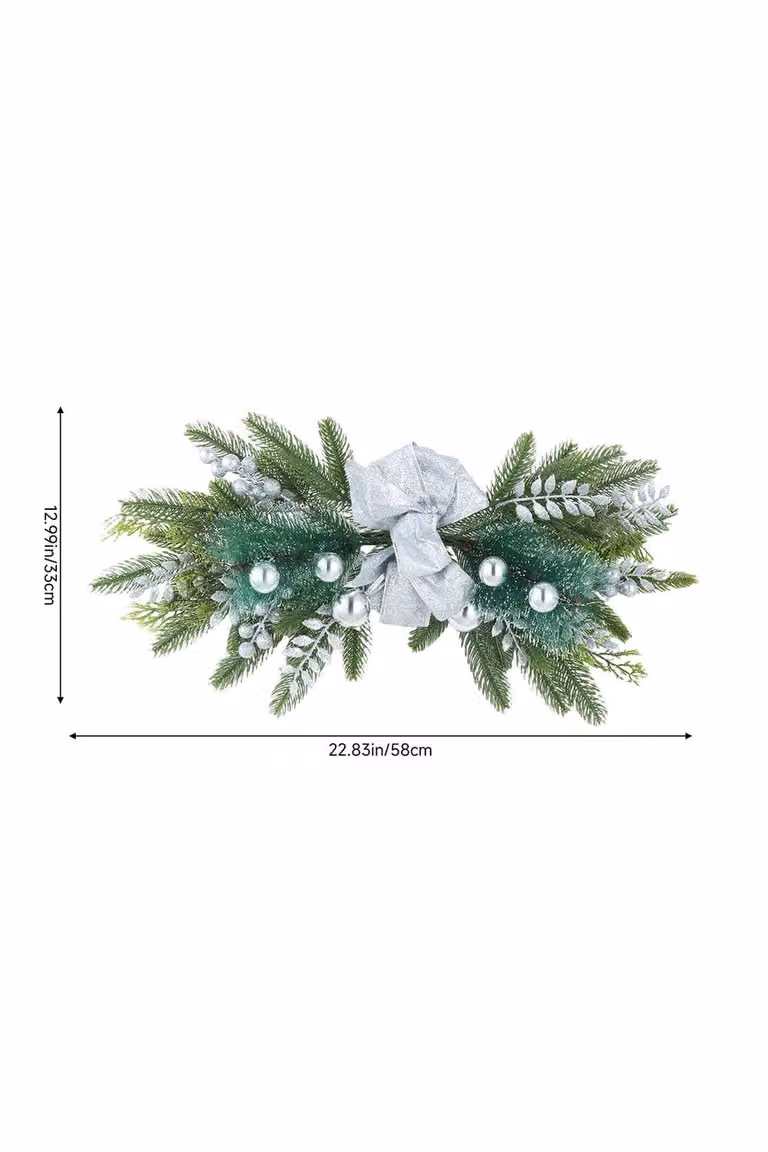 Living and Home Christmas Wall Hanging Swag Decoration in Green and Silver with Foliage and Baubles