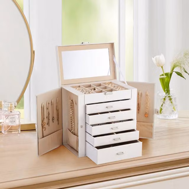 Komore Lockable Multi-Layer Jewellery Storage Box in White