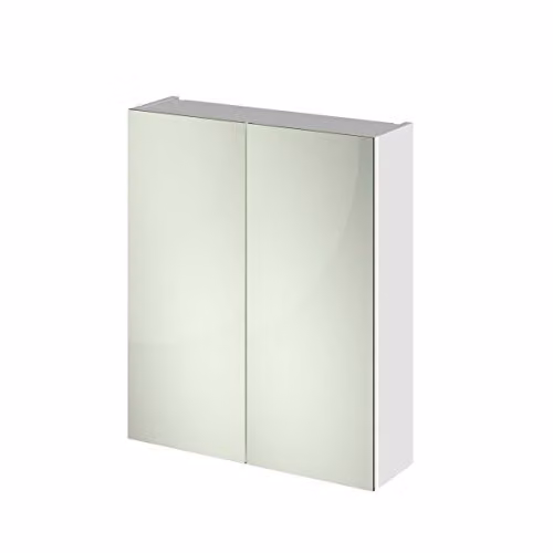 Nuie White Gloss Wall Mounted Bathroom Mirror Cabinet with 2 Hinged Glass Doors W/D/H: 60.0 x 18.0 x 71.5 cm