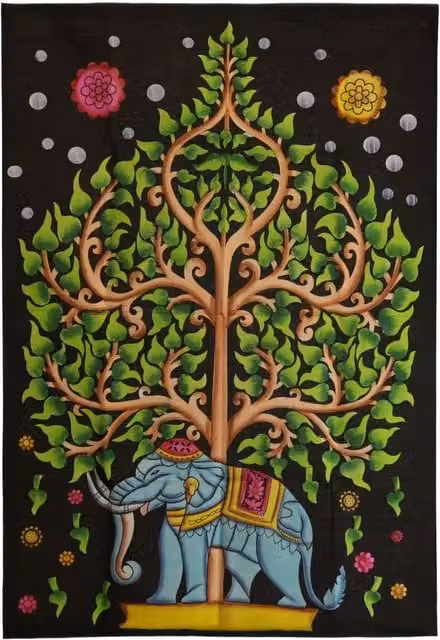 KDMK Multicolour Elephant and Tree of Life Cotton Wall Art, W: 70 cm, H: 110 cm