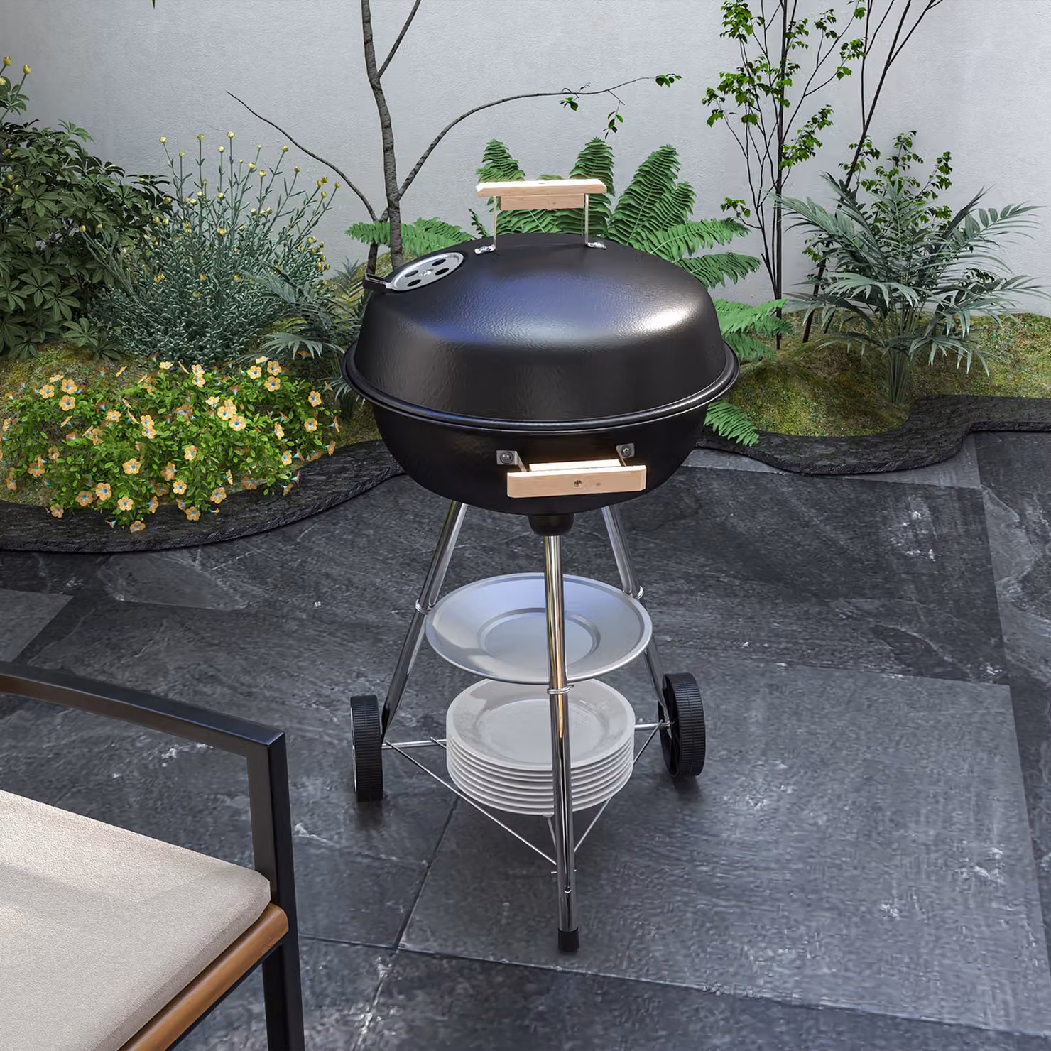Outsunny Portable Round Kettle Charcoal BBQ Grill in Black – 2