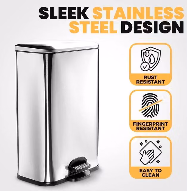 Kelvenix Large 50L Kitchen Bin with Soft Close and Pedal in Silver – 1