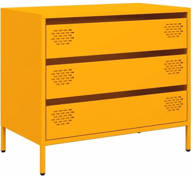 Berkfield Home Mustard Yellow Metal Sideboard W: 68 cm, D: 39 cm, H: 58.5 cm