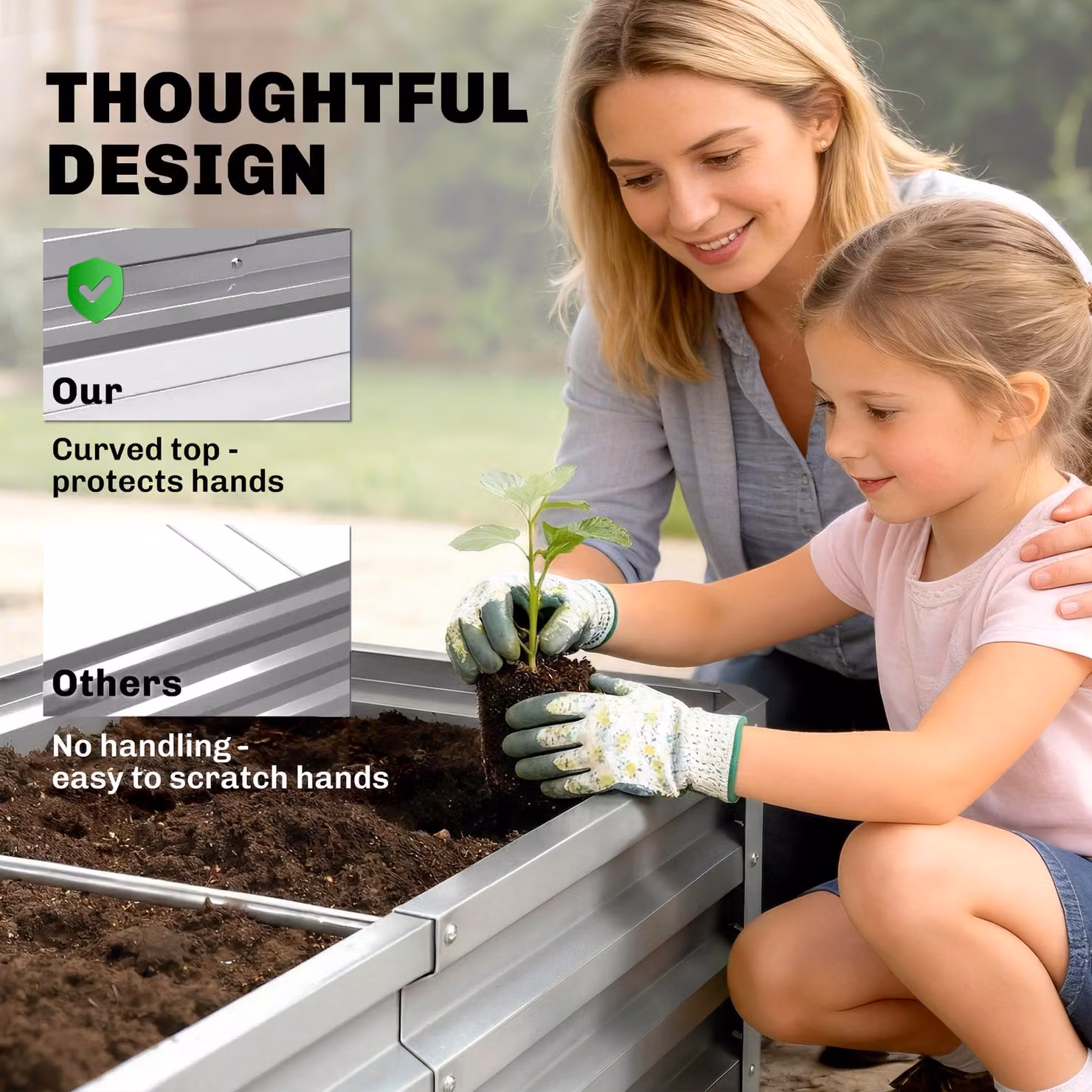 Outsunny Galvanised Steel Raised Garden Bed for Herbs and Vegetables, Silver, W: 60 cm, D: 60 cm, H: 30.5 cm – 7
