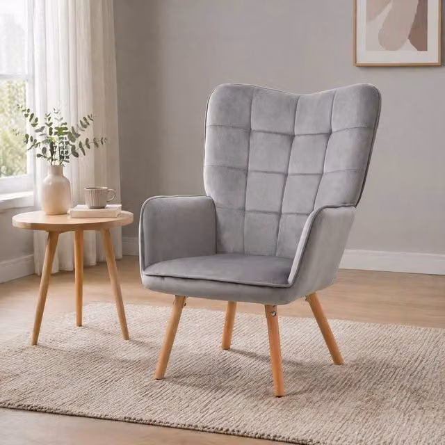 STILVORA Modern Grey Velvet Tufted Armchair with Armrests