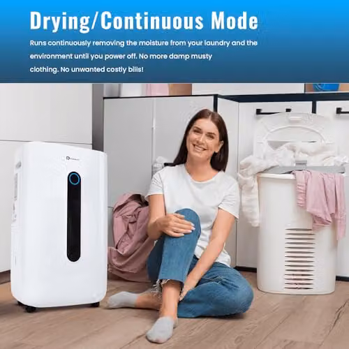 PureMate 20L Dehumidifier in White with Continuous Drainage and 24-Hour Timer – 4
