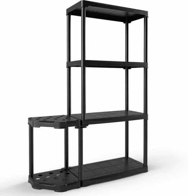VOGREX 4-Tier Garage Storage Rack with Tool Organiser, Black, W/D/H: 133.0 x 89.0 cm