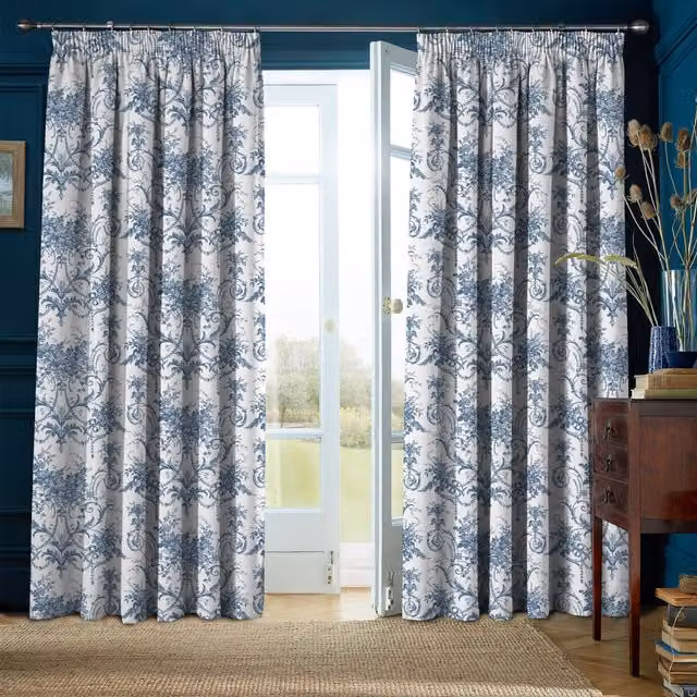 Laura Ashley Tuileries Ready Made Cotton Fabric Panel Curtains in Midnight Blue
