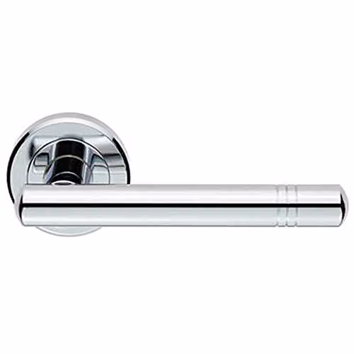 Loops Pair of Round T-Bar Door Handles with Ringed Design in Polished Chrome with Concealed Fixings – 1
