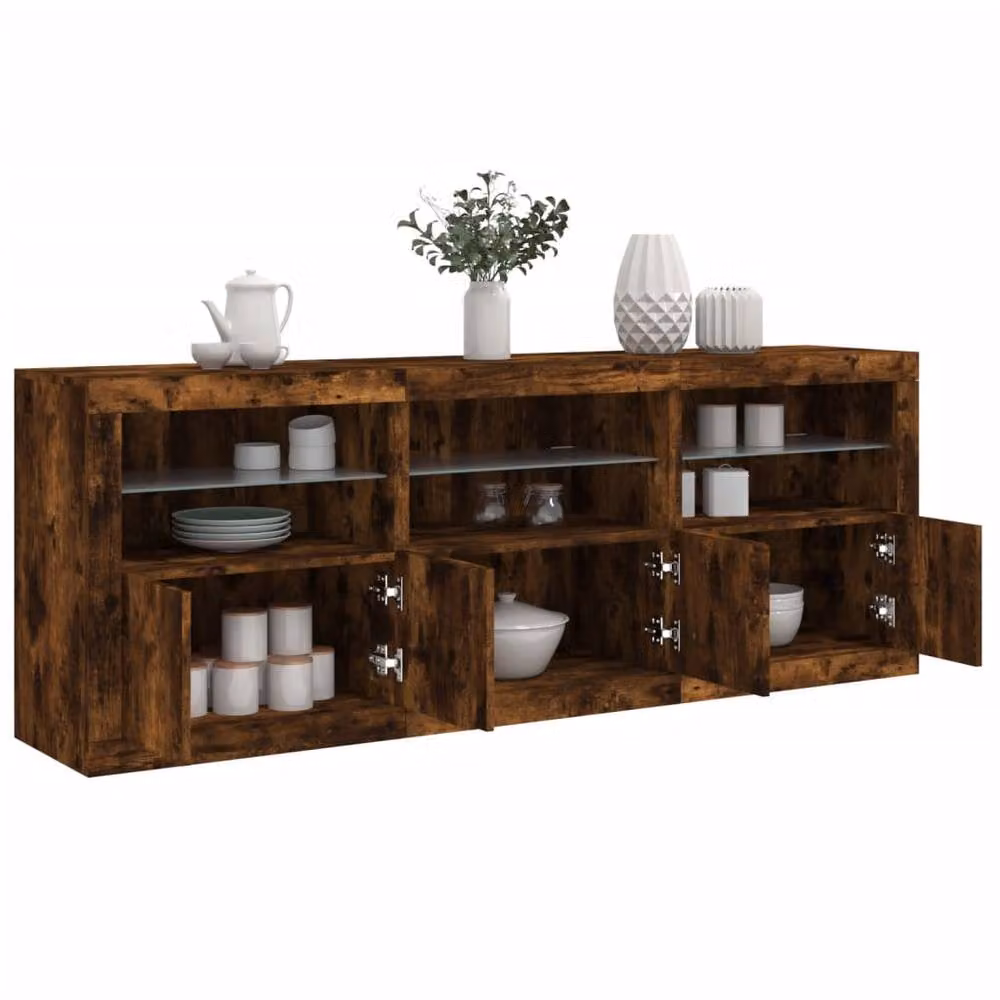 Berkfield Home Modern Smoked Oak Sideboard with Integrated LED Lights, Brown, W: 181.5 cm, D: 37 cm, H: 67 cm – 2