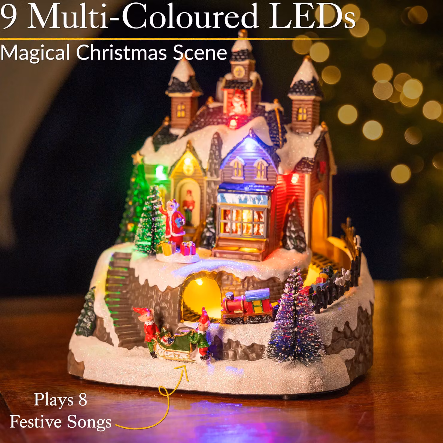 Christow Christmas Village Santa Workshop Tabletop Decoration with Multicolour LED Lights – 3