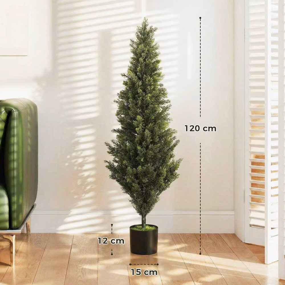 HOMCOM Set of 2 Green Decorative Artificial Cypress Trees in Weighted Concrete Pots, Height: 120 cm – 3